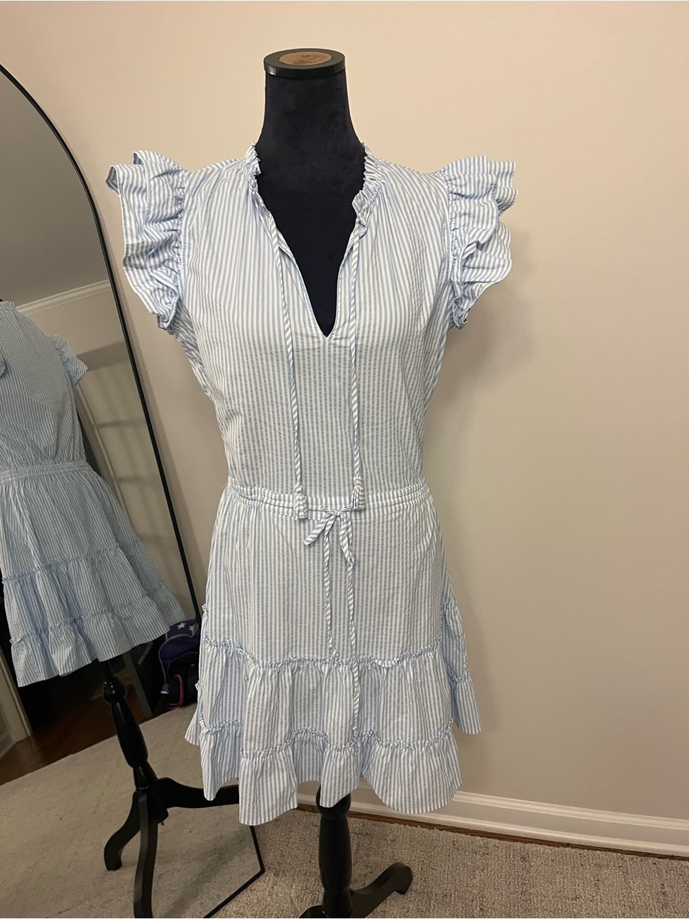 Vineyard Vines Blue & White Striped Ruffle-Sleeve Dress